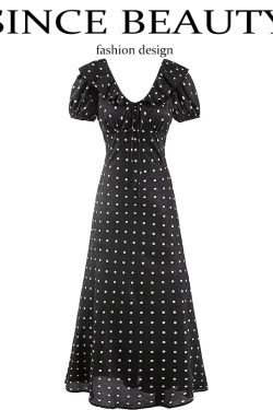 V-Neck Floral Maxi Dress for Women - Vintage 2025 Summer Vacation Style - Black - Elegant Anti-Aging Design