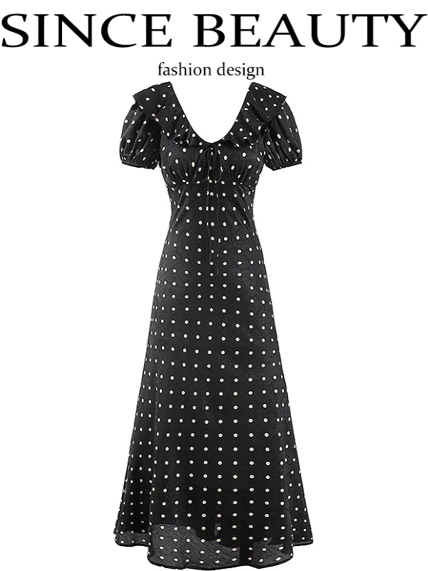 V-Neck Floral Maxi Dress for Women - Vintage 2025 Summer Vacation Style - Black - Elegant Anti-Aging Design V-Neck Floral Maxi Dress for Women - Vintage 2025 Summer Vacation Style - Black - Elegant Anti-Aging Design