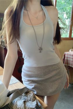 V-Neck Overlay Halter Long Sleeve Tank Top for Women - Summer Relaxed Fit, Slim Fit, Sun Protection - Perfect for Y2K Style