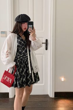 V-Neck Plaid Dress for Women, Sleeveless Summer 2025 Plus Size Short Skirt for Curvy Figures, Trendy Casual Style