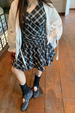 V-Neck Plaid Dress for Women, Sleeveless Summer 2025 Plus Size Short Skirt for Curvy Figures, Trendy Casual Style
