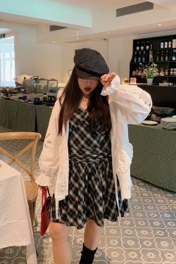 V-Neck Plaid Dress for Women, Sleeveless Summer 2025 Plus Size Short Skirt for Curvy Figures, Trendy Casual Style