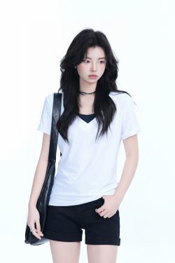 V-Neck Short Sleeve T-Shirt for Women - Solid Color Gray Minimalist Casual Top, Trendy Lazy Style Fashion Essential