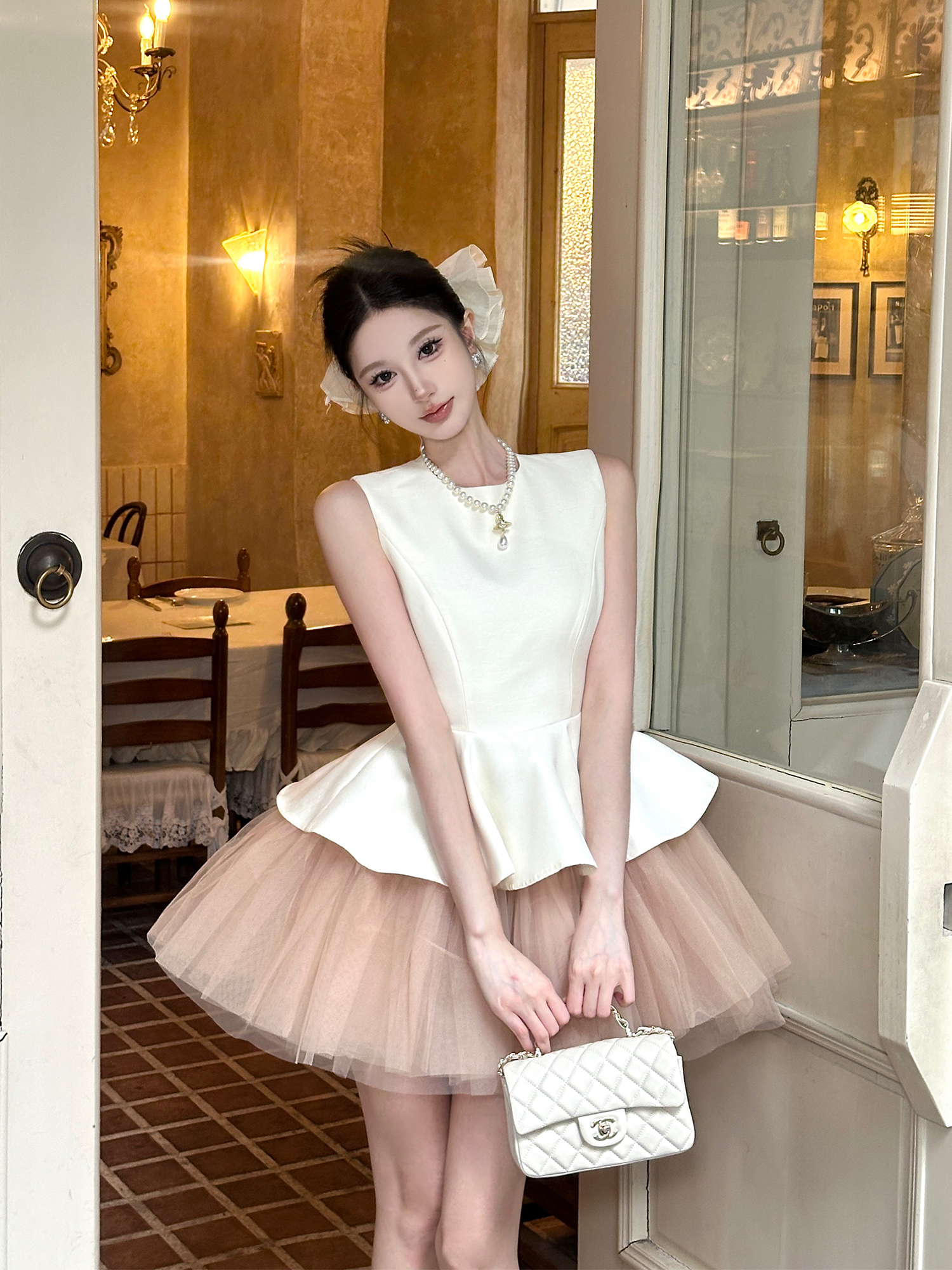 Velvet Spliced Ballet Skirt and Mesh Sleeveless Vest Dress - Princess Style Puff Skirt, Y2K Fashion, 90s Inspired Velvet Spliced Ballet Skirt and Mesh Sleeveless Vest Dress - Princess Style Puff Skirt, Y2K Fashion, 90s Inspired