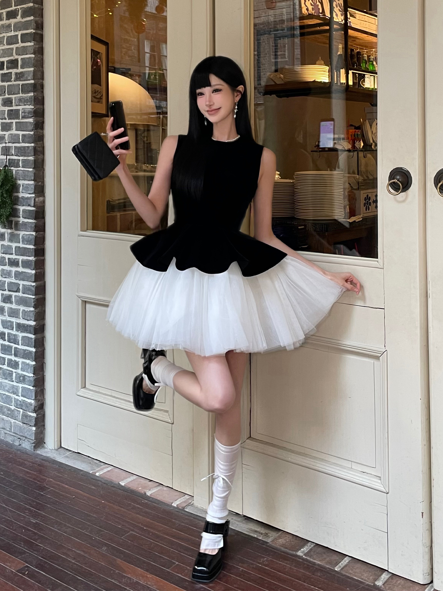 Velvet Spliced Ballet Skirt and Mesh Sleeveless Vest Dress - Princess Style Puff Skirt, Y2K Fashion, 90s Inspired Velvet Spliced Ballet Skirt and Mesh Sleeveless Vest Dress - Princess Style Puff Skirt, Y2K Fashion, 90s Inspired