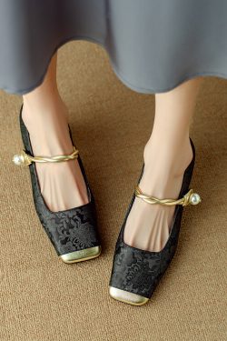 Versatile Italian Mary Jane High Heels for Women - National Wind Han Element, Square Toe, Shallow Mouth, Chic Style