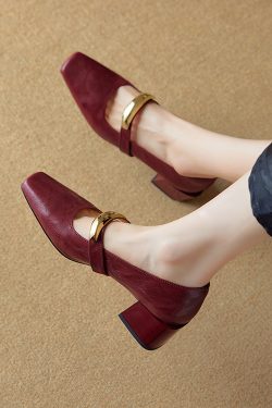 Versatile Italian One-Strap Mary Jane Shoes for Women – Genuine Leather, Square Toe, High Heels, Trendy Fashion Footwear