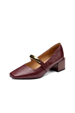 Versatile Italian One-Strap Mary Jane Shoes for Women – Genuine Leather, Square Toe, High Heels, Trendy Fashion Footwear