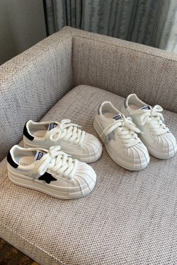 Versatile Lace-Up Thick-Soled White Sneakers for Women - Starry Casual Sports Shoes - 2025 Spring Style