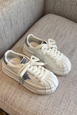 Versatile Lace-Up Thick-Soled White Sneakers for Women - Starry Casual Sports Shoes - 2025 Spring Style