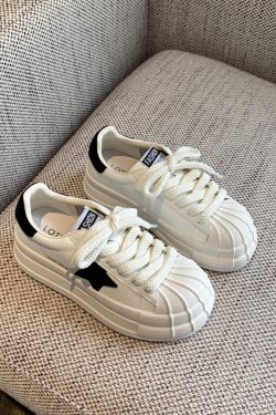 Versatile Lace-Up Thick-Soled White Sneakers for Women - Starry Casual Sports Shoes - 2025 Spring Style