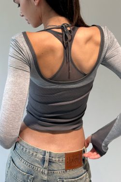 Versatile Layering T-Shirt with Three-Fabric Splicing – Haute Couture Inspired Daily Wear for Chic Aesthetic