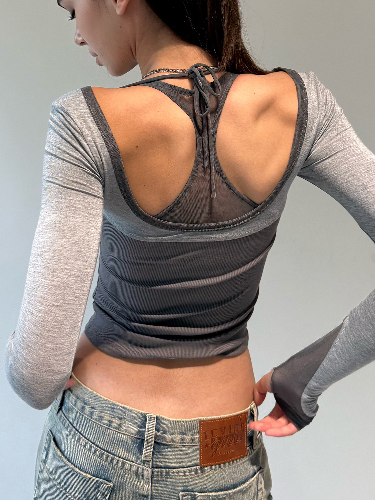 Versatile Layering T-Shirt with Three-Fabric Splicing – Haute Couture Inspired Daily Wear for Chic Aesthetic Versatile Layering T-Shirt with Three-Fabric Splicing – Haute Couture Inspired Daily Wear for Chic Aesthetic