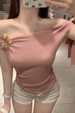 Versatile Off-Shoulder Tank Top T-shirt with Gentle Feel - Perfect for 90s and Y2K Inspired Styles