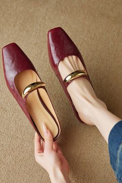 Versatile One-Strap Mary Jane Shoes for Women in Genuine Leather - French Gentle Style Shallow Mouth Flats