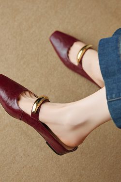 Versatile One-Strap Mary Jane Shoes for Women in Genuine Leather - French Gentle Style Shallow Mouth Flats