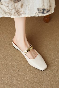 Versatile One-Strap Mary Jane Shoes for Women in Genuine Leather - French Gentle Style Shallow Mouth Flats