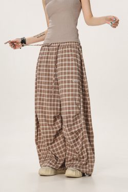 Versatile Plaid Pleated Wide-Leg Pants for Men and Women - Casual Straight Loose Draped Style, Perfect for 90s and Y2K Fashion