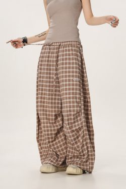 Versatile Plaid Pleated Wide-Leg Pants for Men and Women - Casual Straight Loose Draped Style, Perfect for 90s and Y2K Fashion