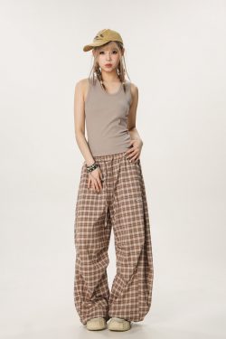 Versatile Plaid Pleated Wide-Leg Pants for Men and Women - Casual Straight Loose Draped Style, Perfect for 90s and Y2K Fashion