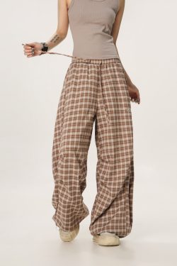 Versatile Plaid Pleated Wide-Leg Pants for Men and Women - Casual Straight Loose Draped Style, Perfect for 90s and Y2K Fashion