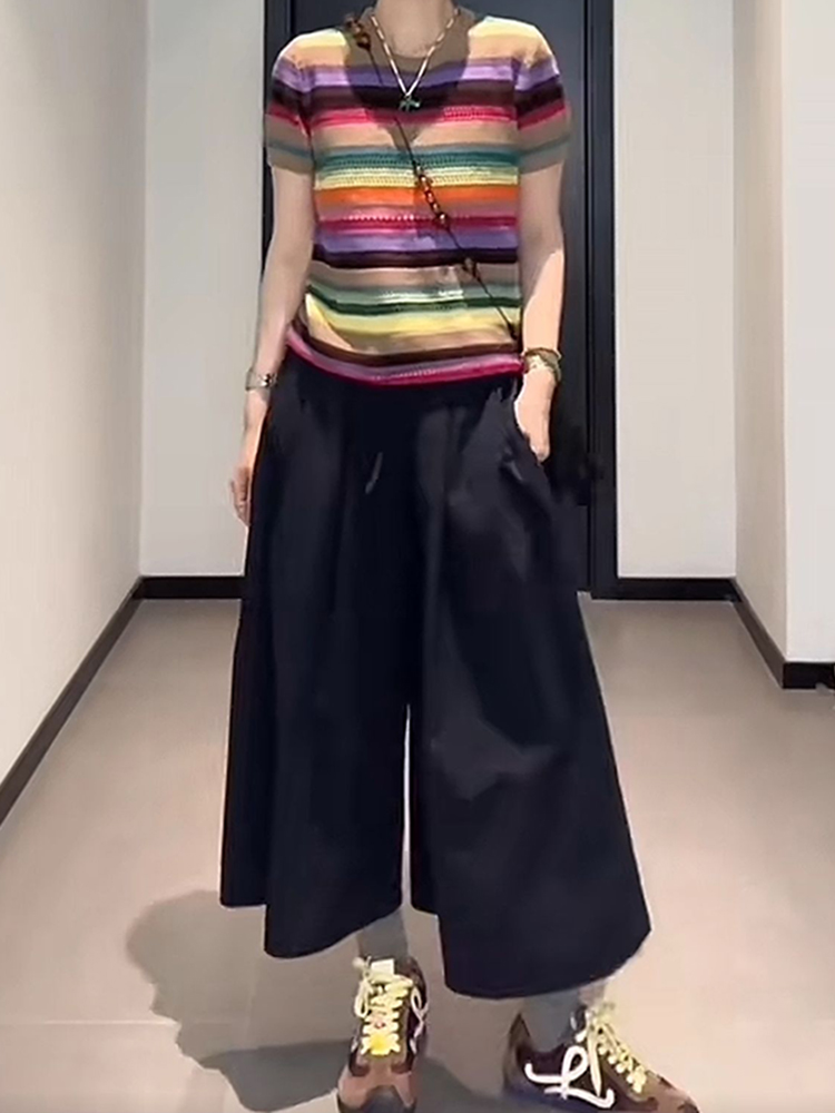 Versatile Plus Size Wide-Leg Pants for Women - Loose-Fit, Elastic Waist, Hip-Covering, Casual Style, Perfect for Everyday Wear Versatile Plus Size Wide-Leg Pants for Women - Loose-Fit, Elastic Waist, Hip-Covering, Casual Style, Perfect for Everyday Wear