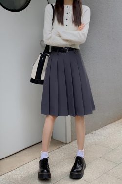 Versatile White High-Waisted Pleated A-Line Skirt for Women - Plus Size Mid-Length JK Style Over-the-Knee Half Skirt