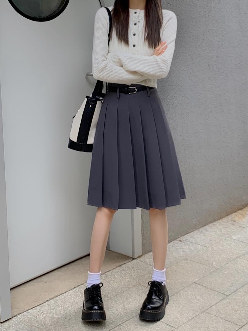 Versatile White High-Waisted Pleated A-Line Skirt for Women - Plus Size Mid-Length JK Style Over-the-Knee Half Skirt Versatile White High-Waisted Pleated A-Line Skirt for Women - Plus Size Mid-Length JK Style Over-the-Knee Half Skirt