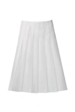 Versatile White High-Waisted Pleated A-Line Skirt for Women - Plus Size Mid-Length JK Style Over-the-Knee Half Skirt