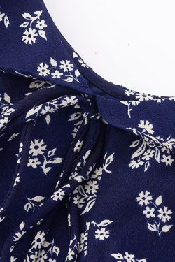 Vintage 2025 Summer V-Neck Floral Dress for Women - Blue Vacation Style, Age-Reducing Look, Perfect for 90s and Y2K Fashion