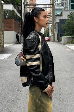 Vintage 90s Distressed Cotton-Padded Motorcycle Jacket - High-End Bikecore Style