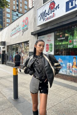 Vintage 90s Distressed Cotton-Padded Motorcycle Jacket - High-End Bikecore Style