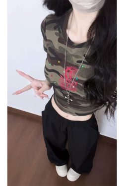 Vintage American Elastic Waist Cargo Pants for Women, Loose Straight Leg Parachute Trousers, Casual 90s Sports Style Floor-Length Pants