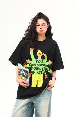 Vintage American Graphic Print Short Sleeve T-Shirt for Women - Trendy Summer Style, 90s Inspired Fashion Top