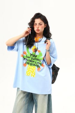 Vintage American Graphic Print Short Sleeve T-Shirt for Women - Trendy Summer Style, 90s Inspired Fashion Top
