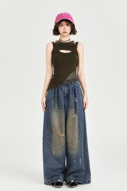 Vintage American Lace Hollow Two-Piece Vest for Women - Slim Fit Summer Top, Versatile Style for Girly Looks