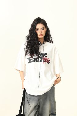 Vintage American Letter Print Heavyweight Unisex Short Sleeve T-Shirt - Versatile 90s Style Loose Fit Round Neck Tee