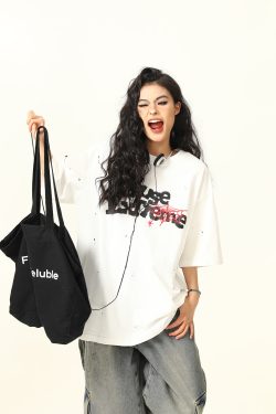 Vintage American Letter Print Heavyweight Unisex Short Sleeve T-Shirt - Versatile 90s Style Loose Fit Round Neck Tee