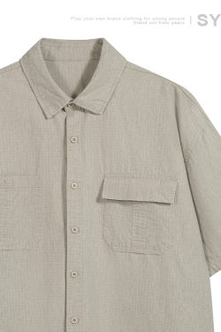 Vintage American Plaid Short-Sleeve Shirt for Men - Retro Workwear Style, Washed Summer Essential 2025