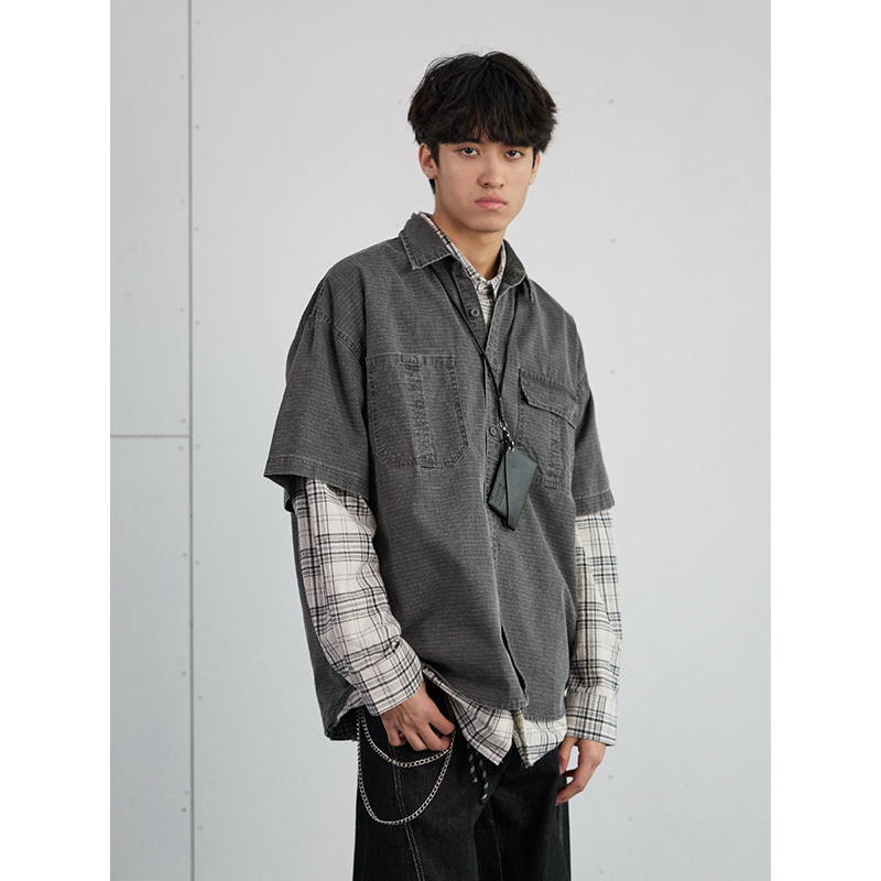 Vintage American Plaid Short-Sleeve Shirt for Men - Retro Workwear Style, Washed Summer Essential 2025 Vintage American Plaid Short-Sleeve Shirt for Men - Retro Workwear Style, Washed Summer Essential 2025