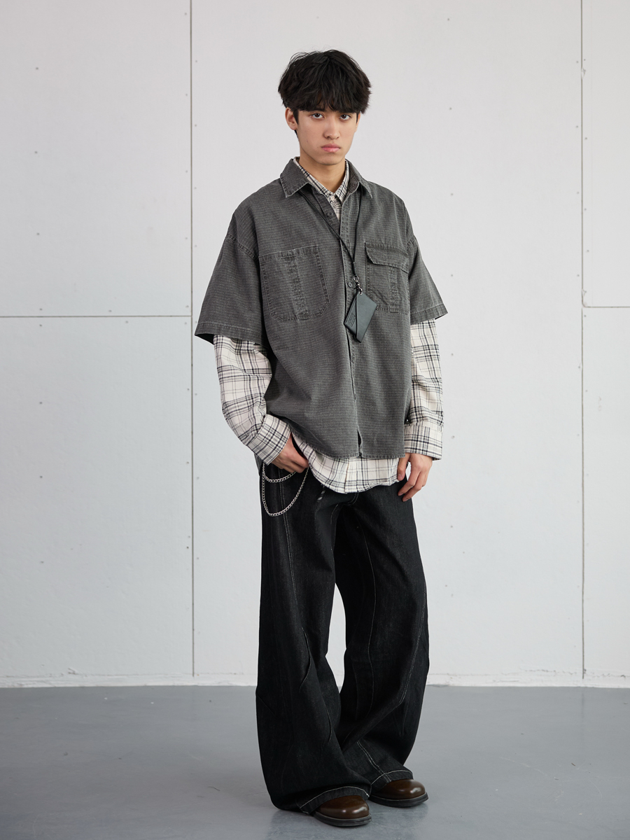 Vintage American Plaid Short-Sleeve Shirt for Men - Retro Workwear Style, Washed Summer Essential 2025 Vintage American Plaid Short-Sleeve Shirt for Men - Retro Workwear Style, Washed Summer Essential 2025