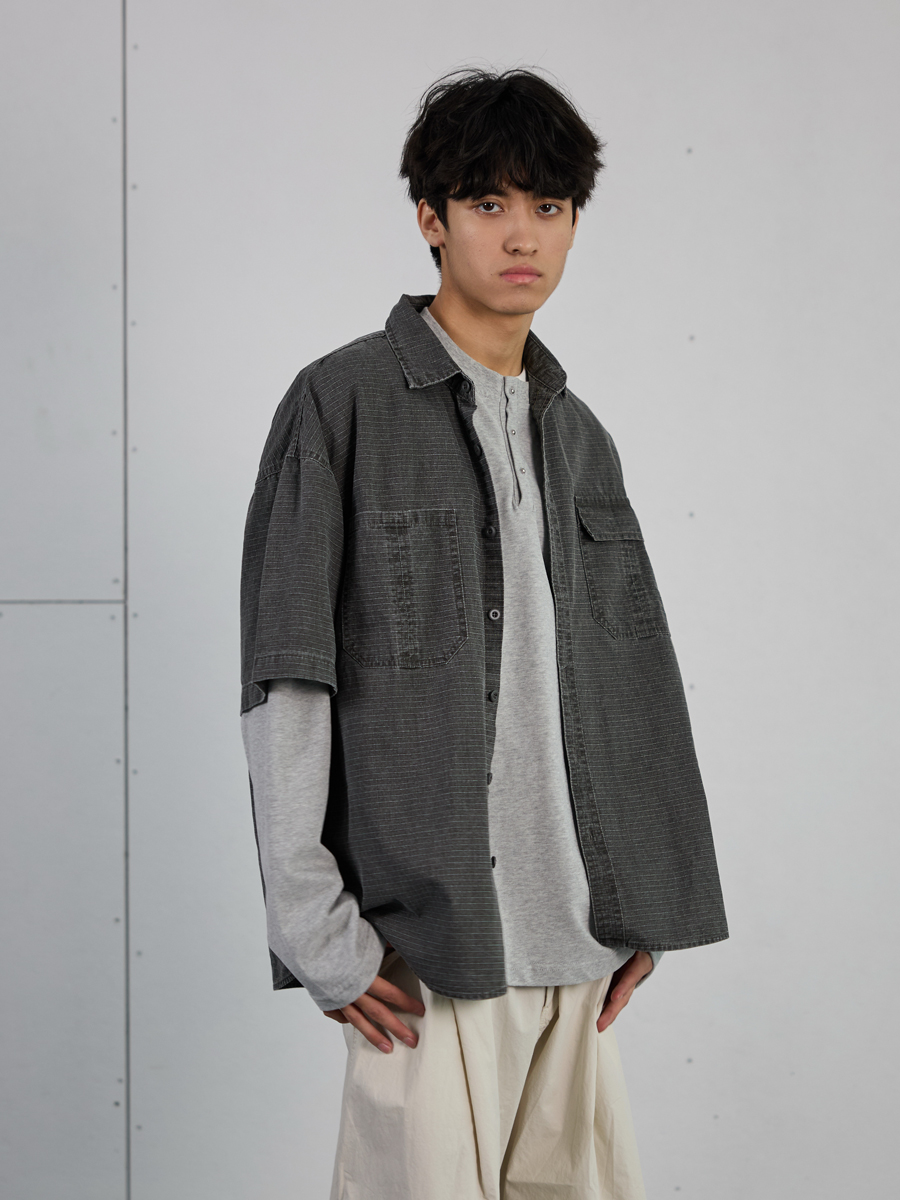 Vintage American Plaid Short-Sleeve Shirt for Men - Retro Workwear Style, Washed Summer Essential 2025 Vintage American Plaid Short-Sleeve Shirt for Men - Retro Workwear Style, Washed Summer Essential 2025