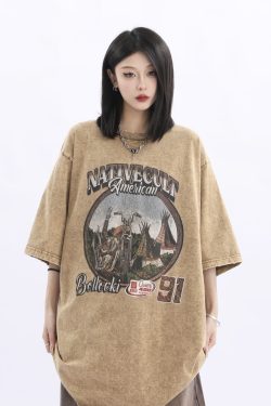 Vintage American Retro High Weight Short Sleeve Women's T-Shirt - Washed Heavy Fabric - High Street Style