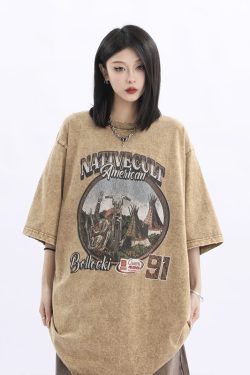 Vintage American Retro High Weight Short Sleeve Women's T-Shirt - Washed Heavy Fabric - High Street Style