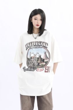 Vintage American Retro High Weight Short Sleeve Women's T-Shirt - Washed Heavy Fabric - High Street Style