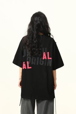 Vintage American Street Letter Print Short Sleeve T-Shirt for Men and Women - Summer Cotton Couple Top, Y2K Style