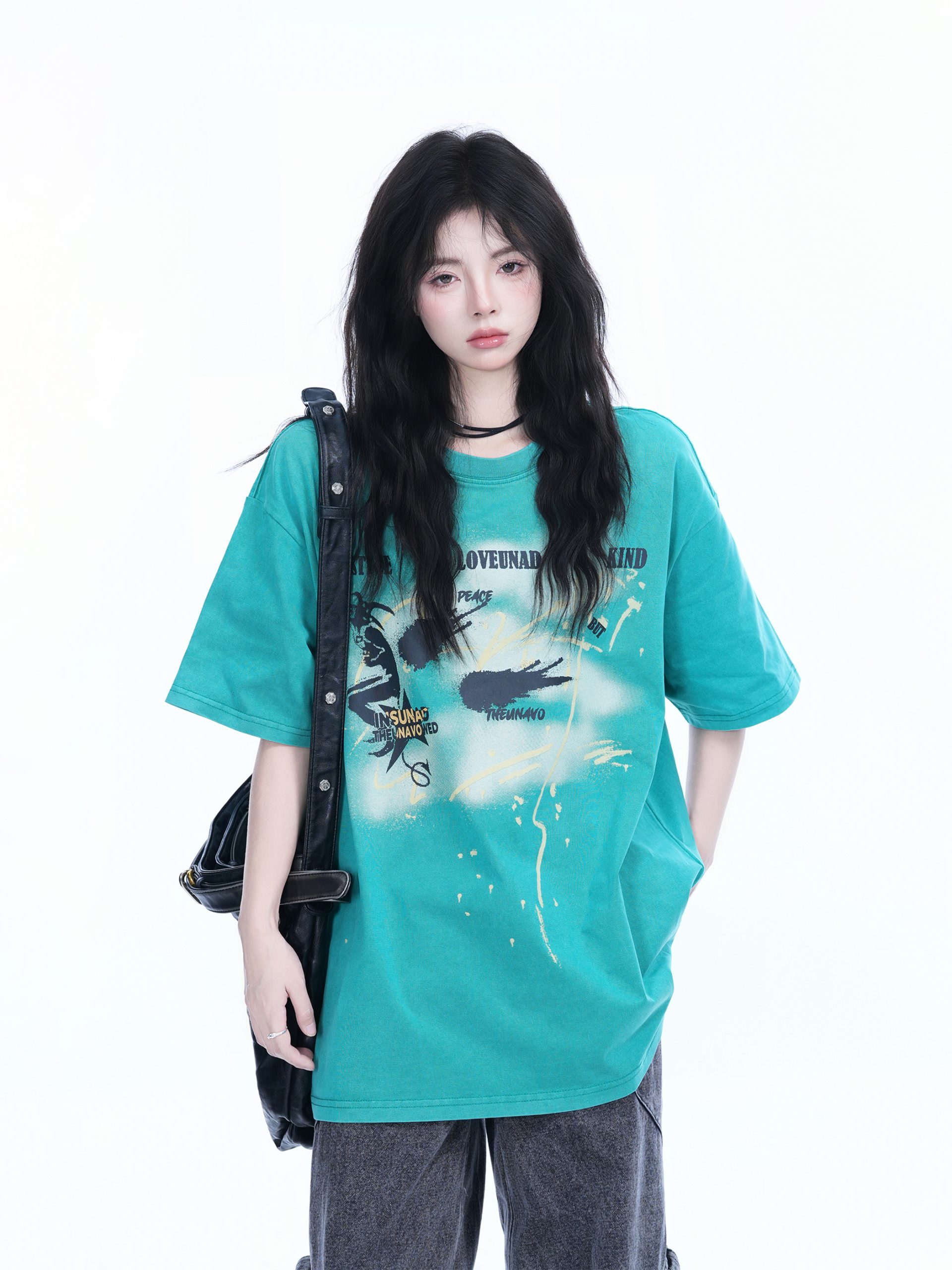 Vintage American-Style Oversized Short-Sleeve T-Shirt for Women - "Sit and Eat Until the Mountains Are Empty" - Trendy Loose Fit Vintage American-Style Oversized Short-Sleeve T-Shirt for Women - "Sit and Eat Until the Mountains Are Empty" - Trendy Loose Fit