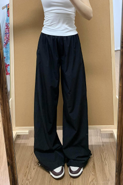 Vintage American-Style Wide-Leg Work Pants for Women - Thin, Loose Casual Summer Straight-Leg Sports Trousers