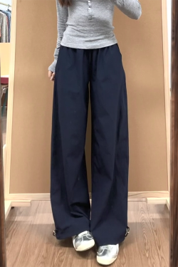 Vintage American-Style Wide-Leg Work Pants for Women, Loose Fit Summer Straight-Leg Casual Sports Trousers