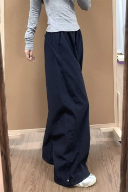 Vintage American-Style Wide-Leg Work Pants for Women, Loose Fit Summer Straight-Leg Casual Sports Trousers